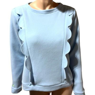 Dudley Stephens Scalloped Ruffle Trim Fleece Sweater in Light Blue Size M-image