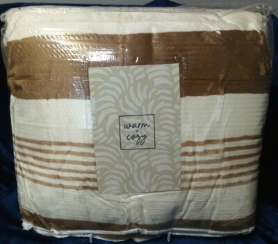 Warm & Cozy Plush Sherpa 3piece Comforter Set, Ivory Stripe, King Cal-image