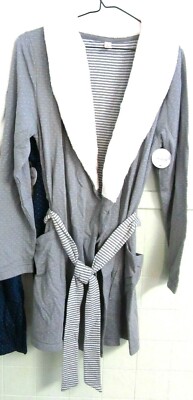 LUXURY FAUX FUR COLLAR Medium Cozy Gray/White 2 Pocket Belt Robe-image