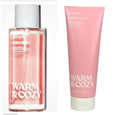 NEW Victoria's Secret Pink Warm & Cozy Body Mist Spray & Lotion Set Full Size-image