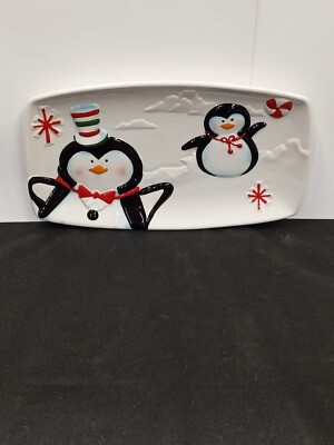 Pier 1 Imports Christmas Penguin Serving Plate  Handpainted Dolomite-image
