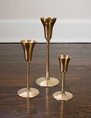 Set of 3 Graduated Brass Candlestick Holders by Ensco Imports-image