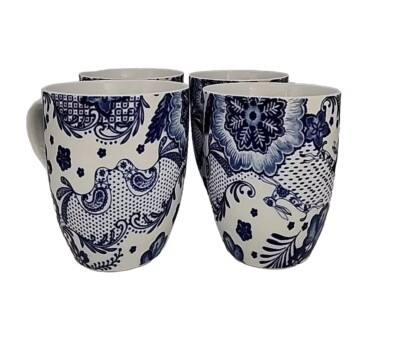 Pier 1 Cobalt Blue & White Porcelain Floral & Rabbit Design HTF 4.25