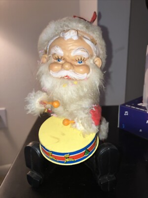 Vintage 70s 9” Wind-Up Toy Drumming Santa Claus Doll Mechanical Works * Read-image