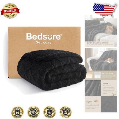 Lightweight Twin Sherpa Fleece Blanket - Modern Black Throw for All Seasons-image