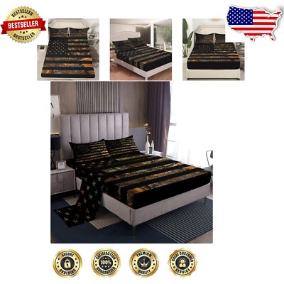 Queen Size American Flag Camo Bedding Set - 4-Piece Military Style Decor-image