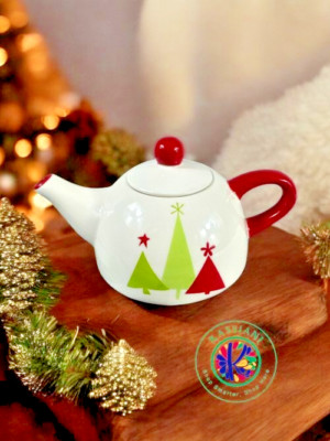 Pier 1 Christmas Teapot – Holiday Trees, Crackle Finish Design, 16 oz-image