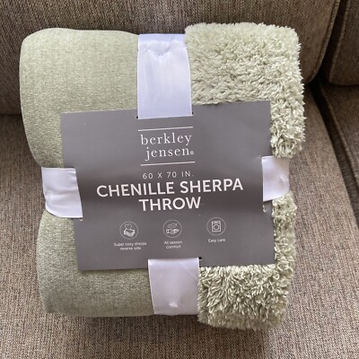 Berkley Jensen Chenille Sherpa Throw 60”x70” Inches Super Cozy Sherpa Green-image