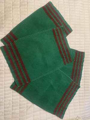 Vtg Pier 1 Set/4 Imports Placemats Green W/Red Strips Rectangle Machine Washable-image