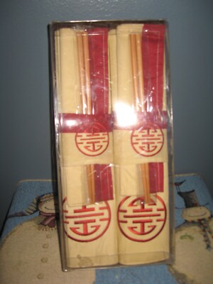 Pier One Placemats, Chopsticks & Napkin Asian Longevity Oriental Design Set Of 4-image