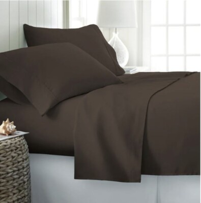 Becky Cameron Soft Deep Pocket Microfiber 4 Piece Bed Sheet Set Full Dark Brown-image