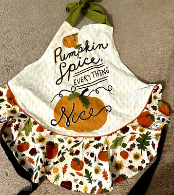 Pumpkin Spice Everything Nice Ruffled Apron Fall Fitted Design Imports-image