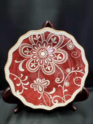 Pier 1 Imports Red MARIBETH Scalloped Luncheon Plate Floral Lace Design 8.75