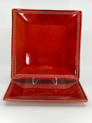 2 Pier 1 Imports Spice Route RED Paprika Dinner Plates / Square Plates 10.5