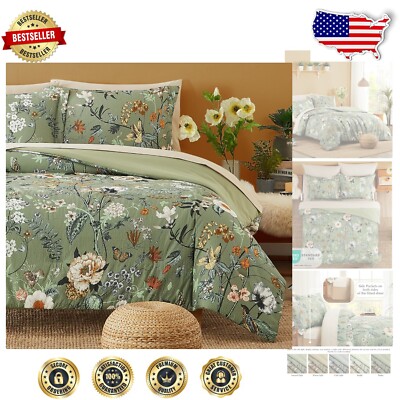 5-Piece Twin Comforter Set with Floral Butterfly Design - Cozy Seersucker Fabric-image