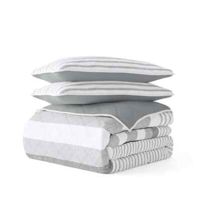 3 Piece All Season Stripes Reversible Microfiber Home Sham Quilt Coverlet Set-image