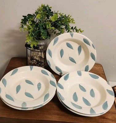 PIER 1 IMPORTS Fresco Leaves Design Set/5 Pasta/Soup Bowls 9