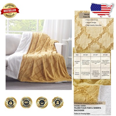 Versatile 50x60 Mustard Yellow Faux Fur Throw - Warm Sherpa Back for Cozy Living-image