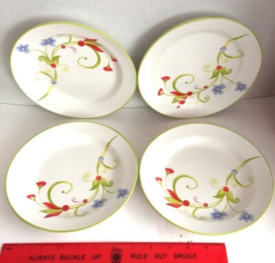 Set 4 Pier 1 Imports LYDA 8” Plates Dolomite salad dessert whimsy floral scroll-image