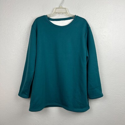 Fashion Women's Teal Fleece Lined Cozy Sweatshirt Size Large-image