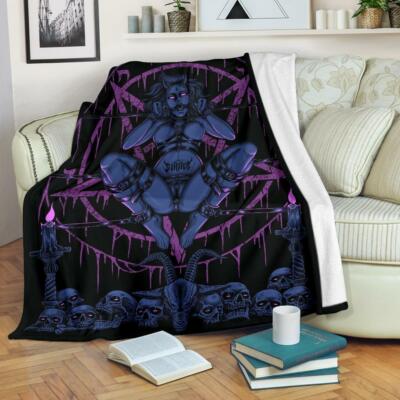 Skull Demon Satanic Baphomet Goat Pentagram Chained To Sin And Lovin It Blanket-image