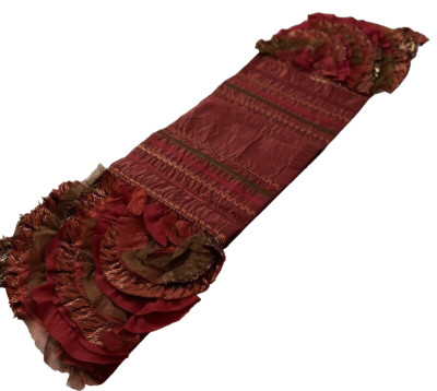 Pier 1 Import Ruffle Table Runner 13X72 deep red with gold  ribbon 13 x 72-image