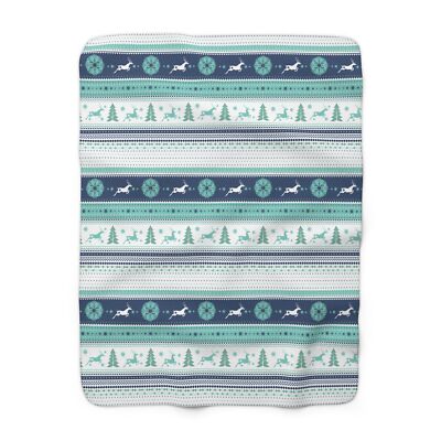 Teal Blue Nordic Winter Pattern, Cozy Sherpa Fleece Blanket, Sofa Throw Gift-image
