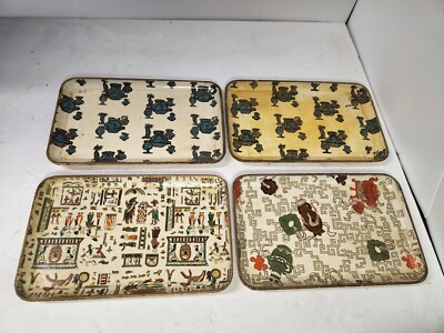 Lot of 4 Vintage Alcohol Proof Trays Viking Import Egyptian & Other Design Japan-image