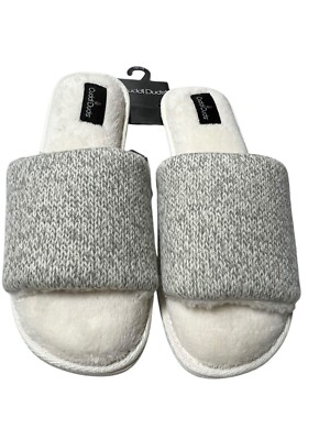 Cuddl Duds Slip On Slippers L (9-10) Gray Heather Ivory Velour Cozy Comfy NWOB-image