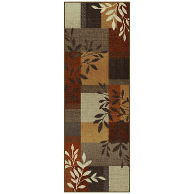Mainstays Traditional Leaf Block Rust Brown Indoor Hallway Runner Rug, 1'8