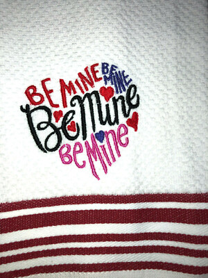 Embroidered Striped Kitchen Hand Towel Happy Valentines Day BE MINE HEART BS1893-image