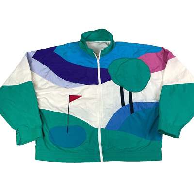 Vintage 80s Windbreaker Jacket Golf Michele Palmer All Over Print Made in USA-image