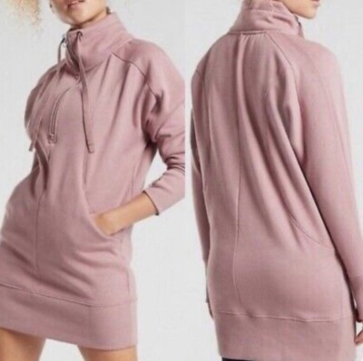 Athleta Cozy Karma 3/4 Zip Sweatshirt Tunic Dusty Pink Size S-image