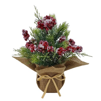Christmas Holiday Red & Green Berry And Pine Mini Indoor Artificial Plant In Pot-image