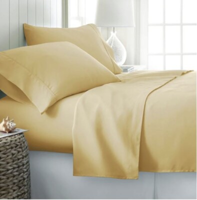 Becky Cameron Ultra Soft Deep Pocket Microfiber 4 Piece Bed Sheet Set Full Gold-image