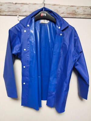 Vintage retro vinyl fisher longcoat Japan old raincoat blue heavy duty-image