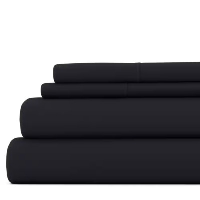4-Piece Black Solid Microfiber King Sheet Set-image
