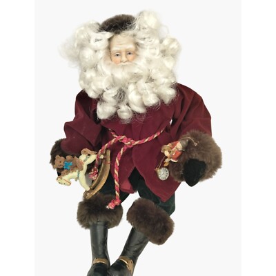 Victorian Style Santa Claus Christmas Decor Red Velvet Wind Up Music Vintage-image