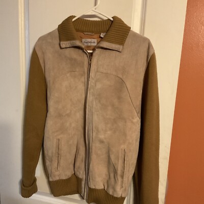 Vintage FOUR WINDS Men’s Genuine Soft Brown Leather  acrylic Jacket large￼-image