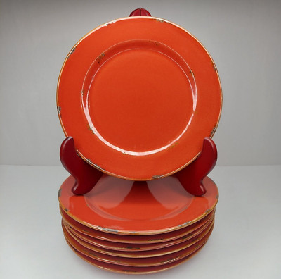 Pier 1 One Imports Hacienda De Vida Brick Red 7 Salad Dessert Plates 8.5” Rustic-image