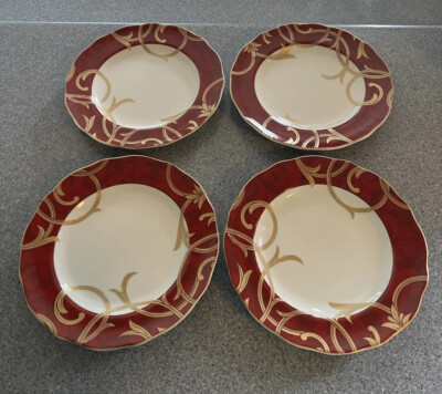 Pier 1 Imports Porcelain Crimson Chic Round Dinner Plates Set of 4-image