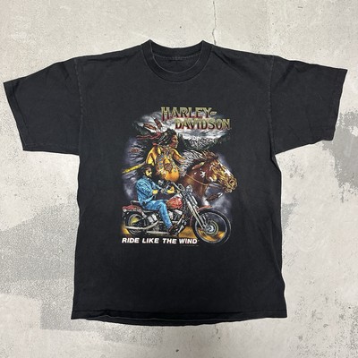 Harley Davidson Men’s Ride Like The Wind Biker T-Shirt Medium Vintage-image