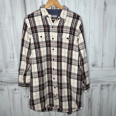 WOMENS OUTERKNOWN COTTON BLANKET SHIRT DRESS GALAXY BLACK WHITE CORAL PLAID M-image
