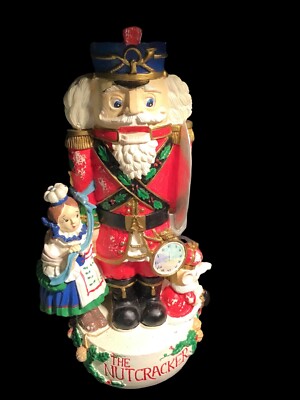 Vintage 17 Inch Wind Up Musical Plaster Nutcracker With Girl and Mouse-image