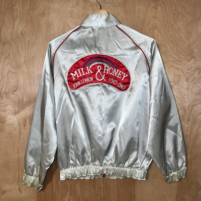 VINTAGE 80s JOHN LENNON YOKO ONO MILK AND HONEY BAND TOUR SATIN JACKET USA LARGE-image