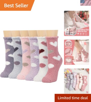 Women Plush Slipper Socks Fuzzy Cozy Warm Microfiber Gift Pack 6 Pairs-image
