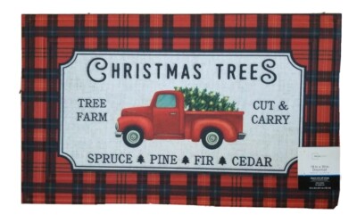 Christmas Trees Red Pick Up Truck Door Mat 18 x 30