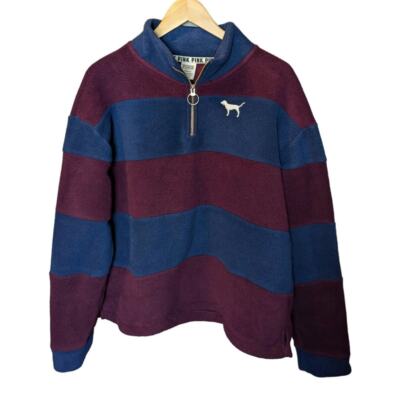 Victoria's Secret Pink Fleece Quarter Zip Pull Over Cozy Warm Preppy Jacket L-image