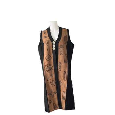 Venus Imports Long Duster Vest Large Art To Wear Ethnic Tribal Designs-image
