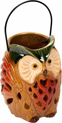 Design Imports Rustic Tall Owl Cutout Stonewear Candle Lantern New-image